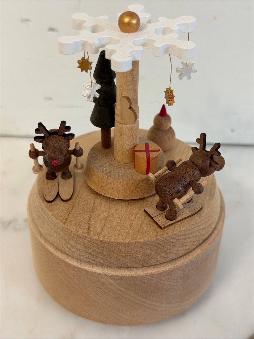 NEW Wooderful Life Handcrafted Wooden Christmas Winter Theme Musical Carousel